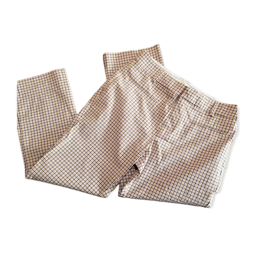 Anthropologie Maeve Yellow & Pink Plaid Straight Trouser Pant